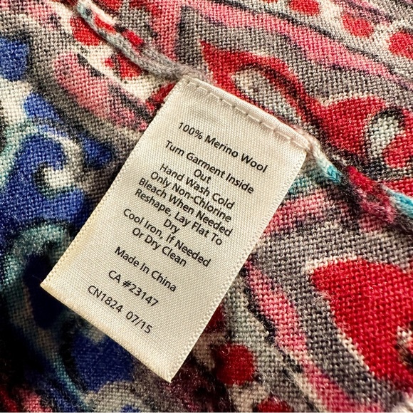 Talbots 100% Merino Wool Blue & Red Multicolor Brushed Paisley Cardigan Size S - Picture 7 of 12